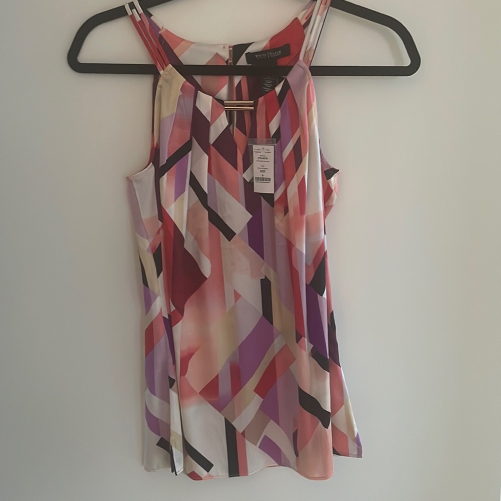 White House Black Market silk stretch geometric print top
